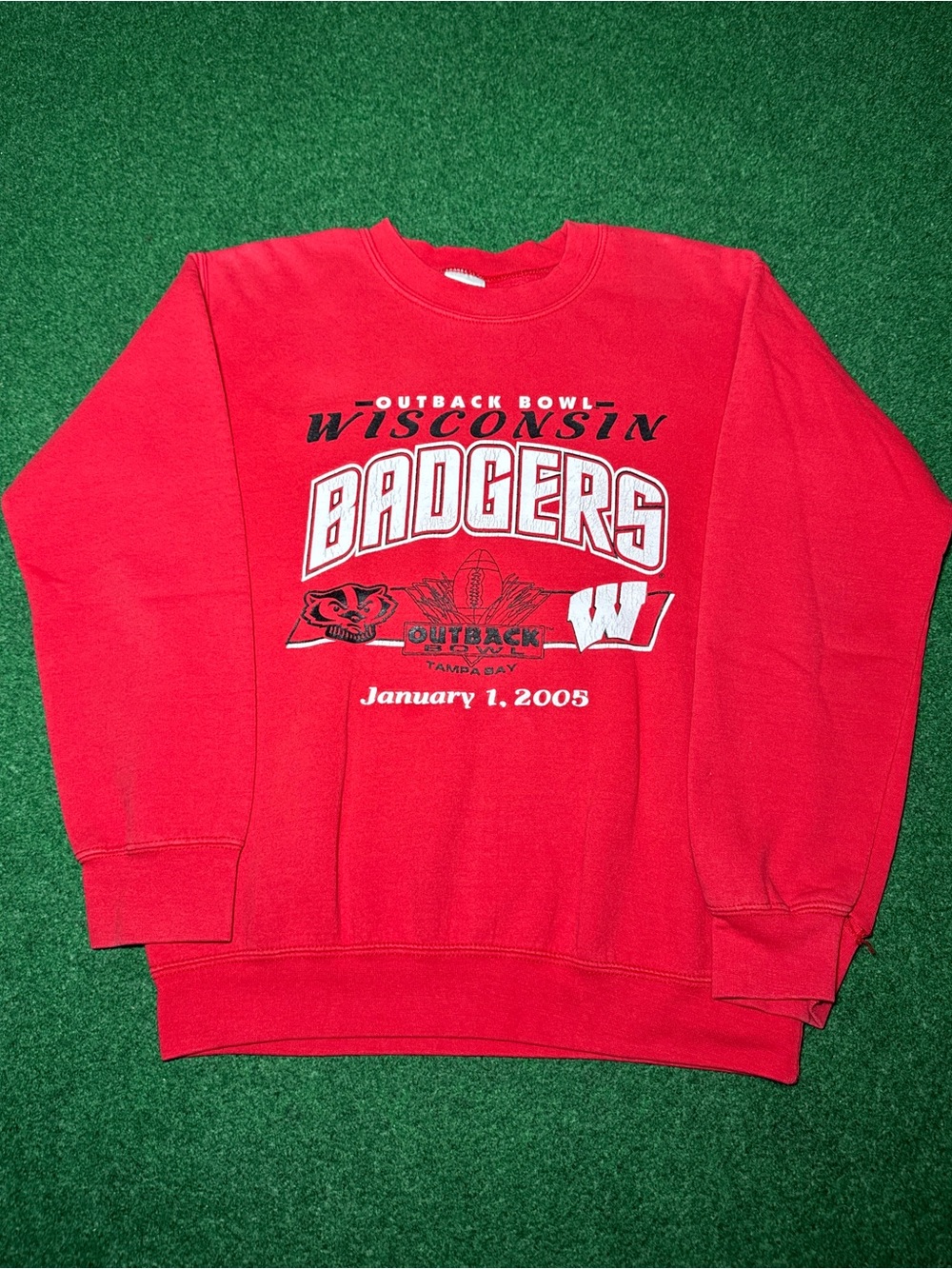Vintage 90s Wisconsin Badgers College Crewneck Sweatshirt, Outback Bowl (Small)